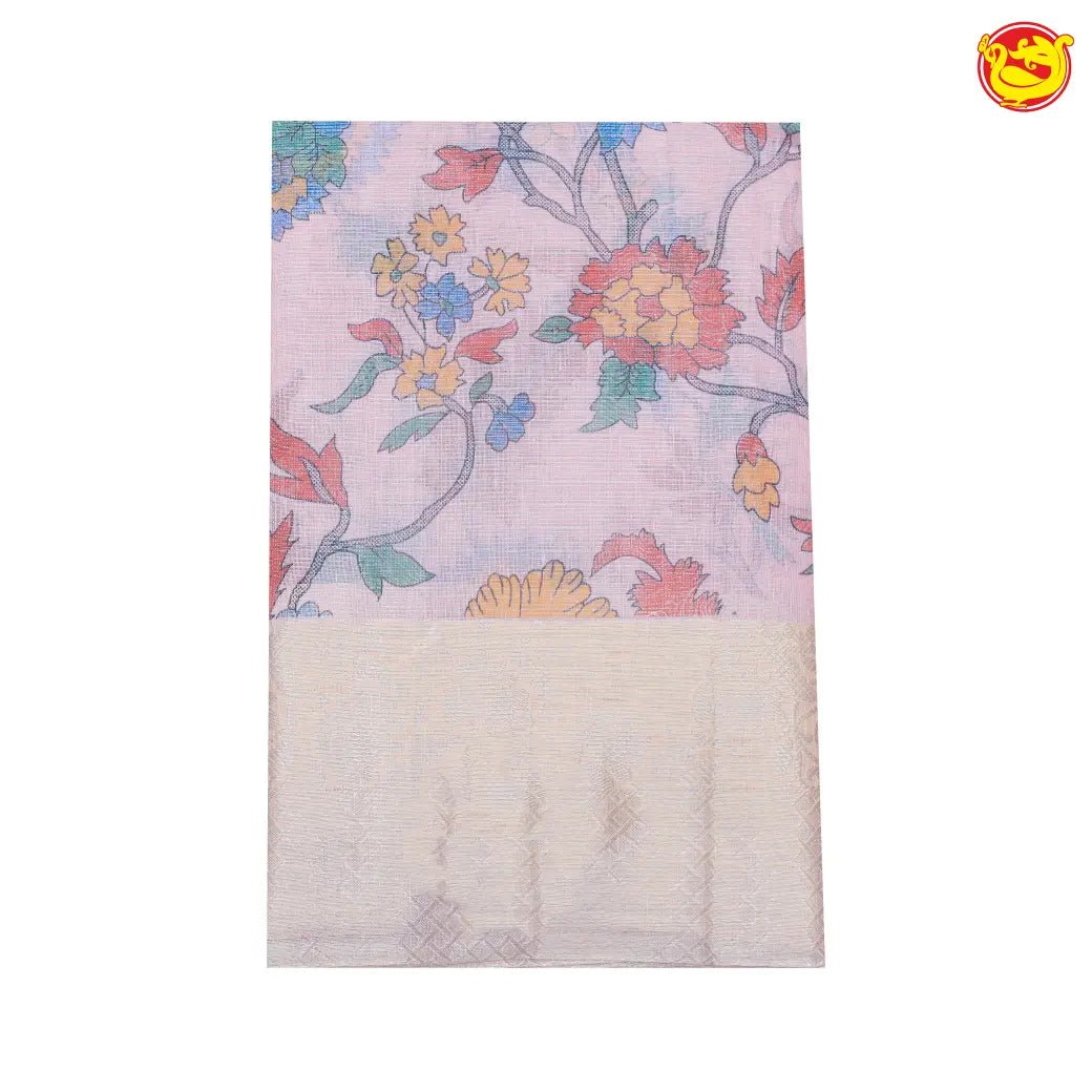 Baby pink linen tissue saree with digital prints