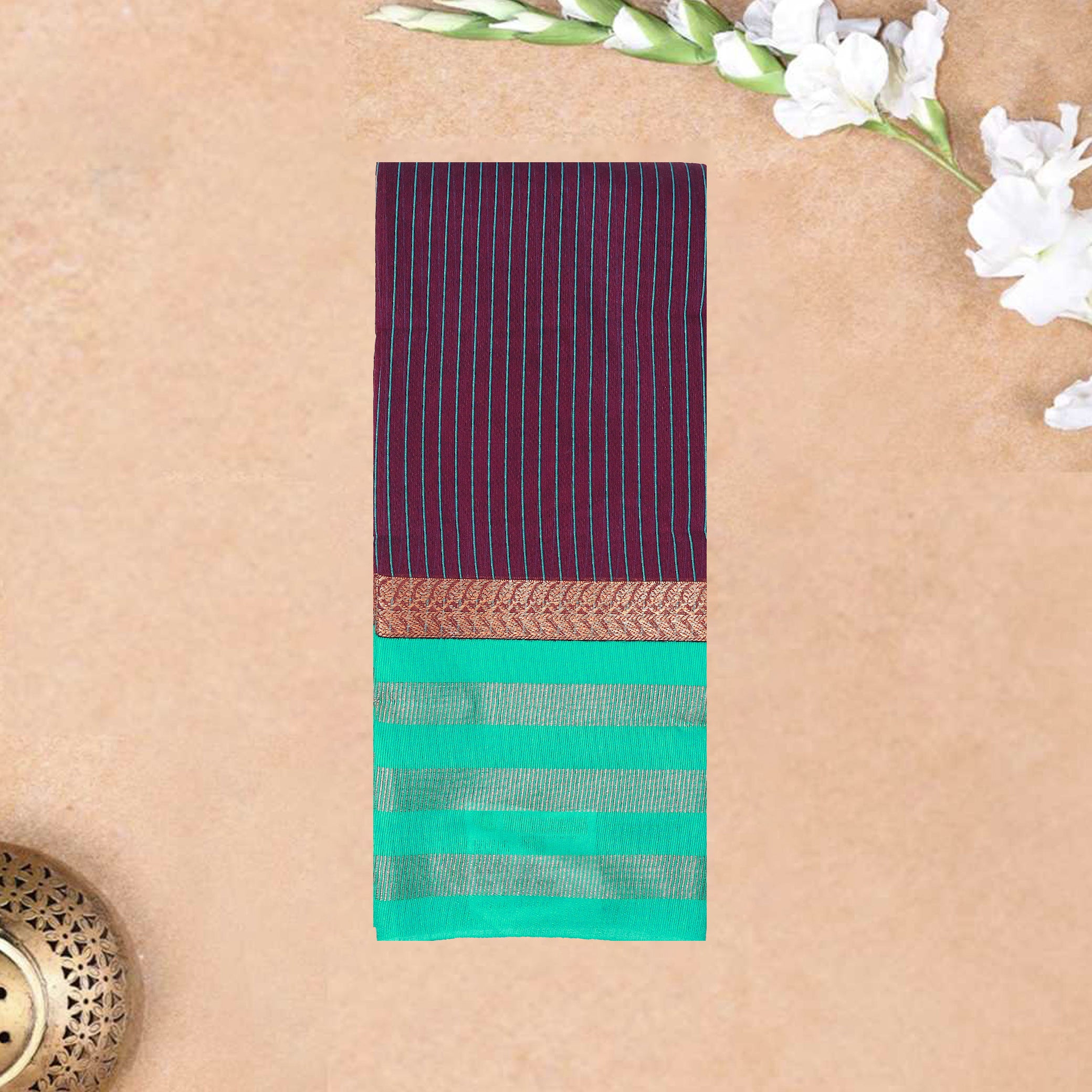 Maroon With Green Silk Cotton Saree