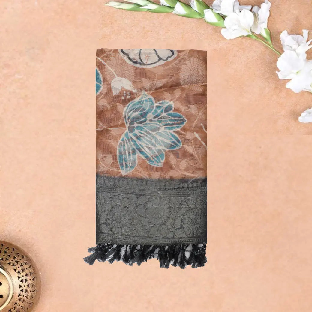 Brown with Black Semi Burberry Silk Saree