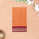 Mustard Yellow-Orange with Maroon Checked Pattern Pure Chettinad Cotton Saree without Blouse