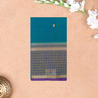 Peacock Blue with Purple Pure Chettinad Cotton Saree without Blouse