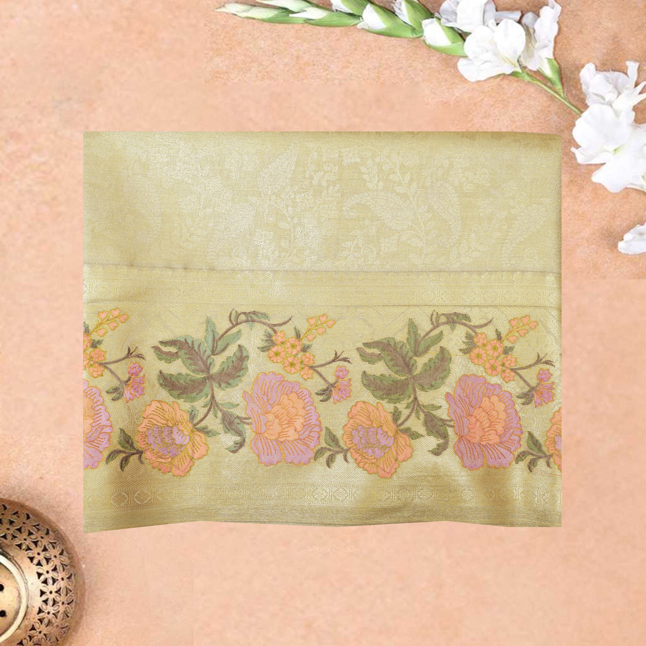 Light Yellow Tissue Silk Saree