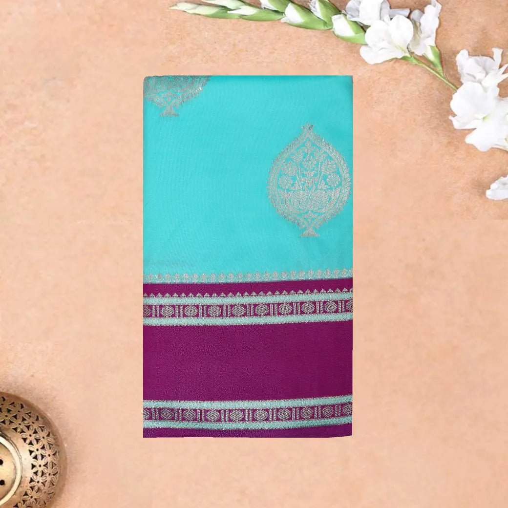 Dark Cyan with Purple Soft Silk Saree