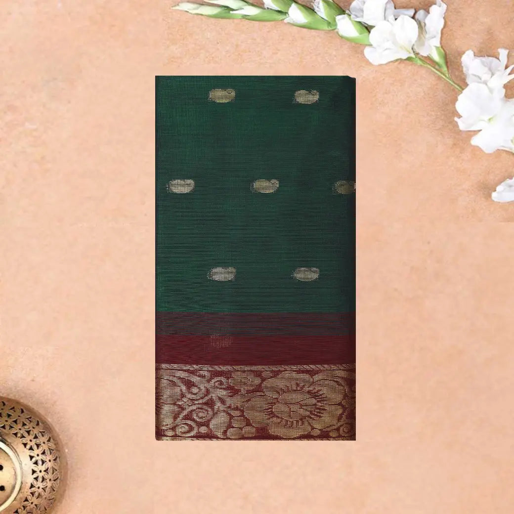 Green with Maroon Traditional Buttas Venkatagiri Pure Cotton Saree