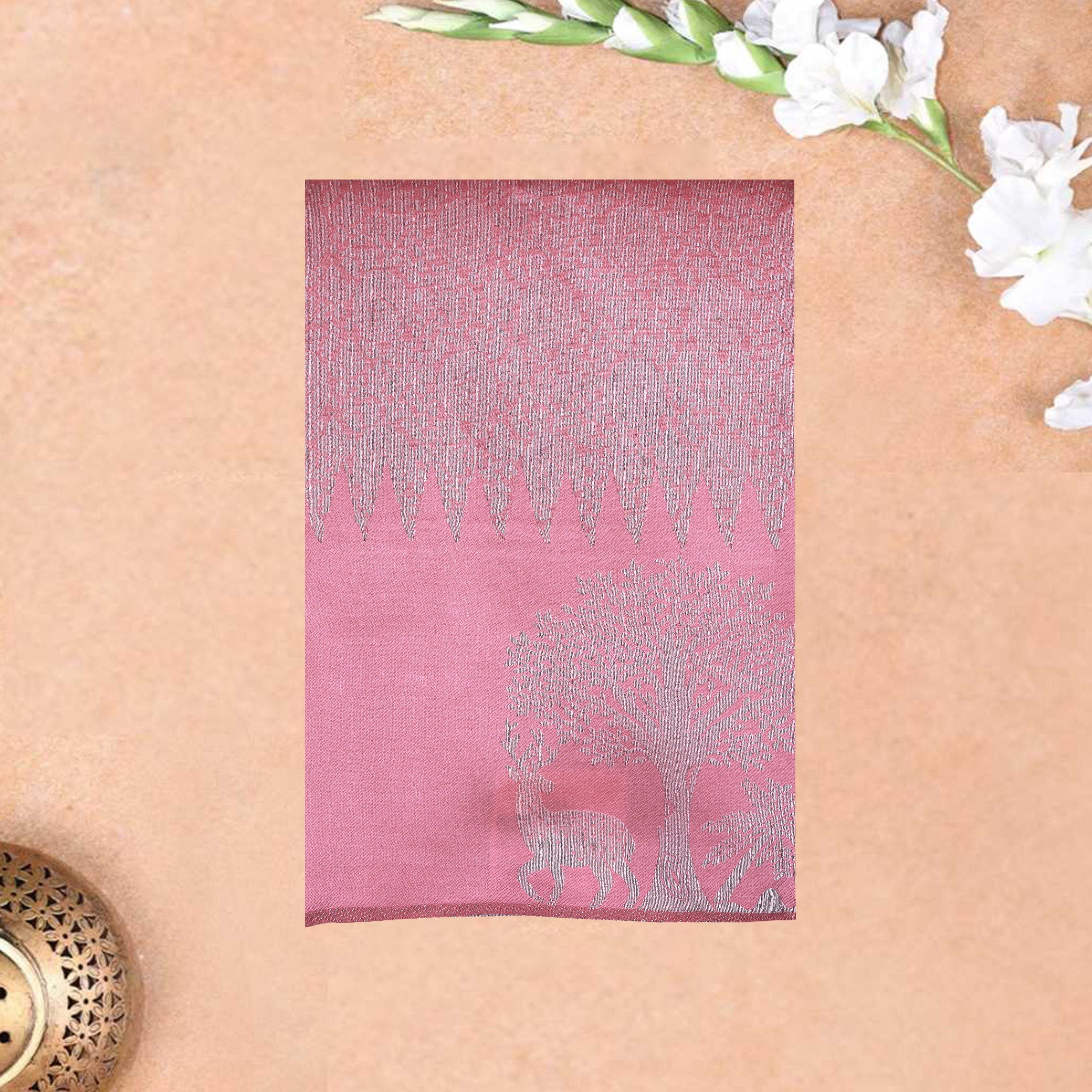 Bright Pink Color Semi Litchi Silk Saree