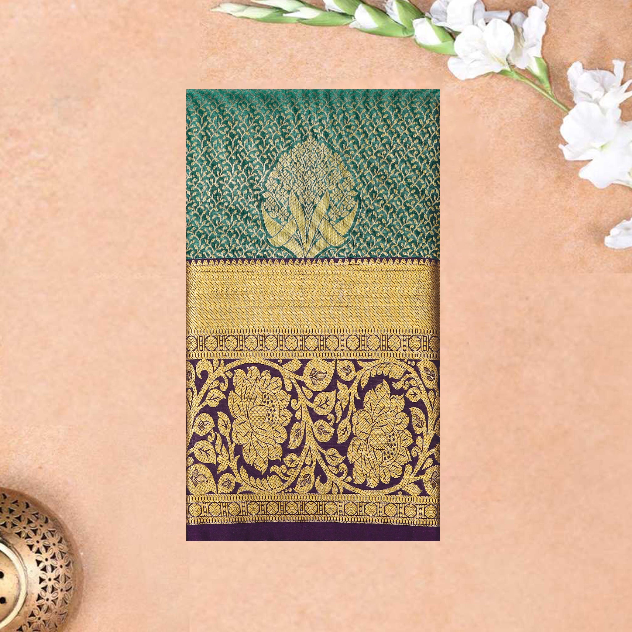 Bottle Green and Purple Art Silk Saree