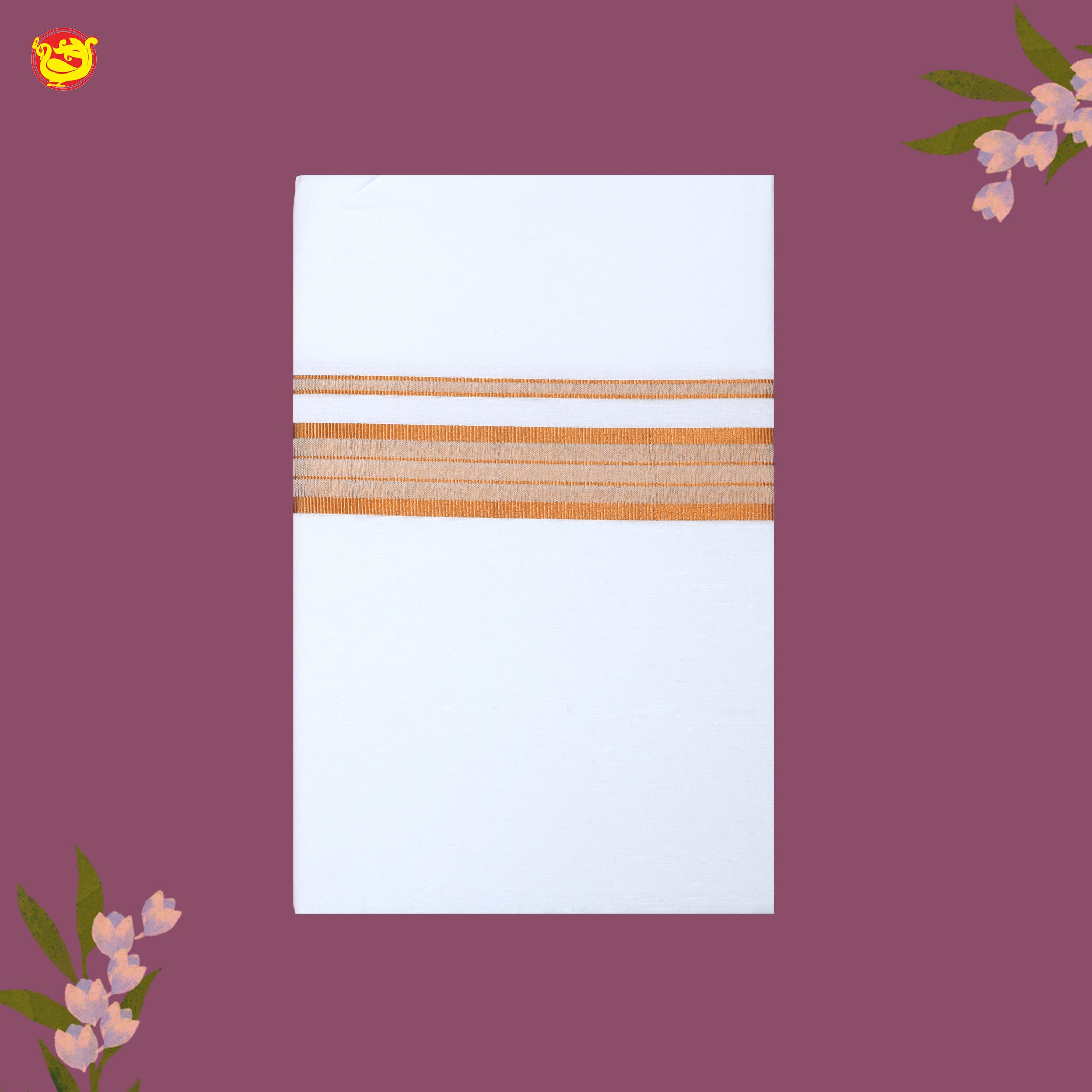 White with gold castel Fancy Border Single Layer Cotton Men’s Dhoti