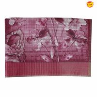 Dark Onion Pink With Floral Design Zari Border Digital Print Semi Linen Saree