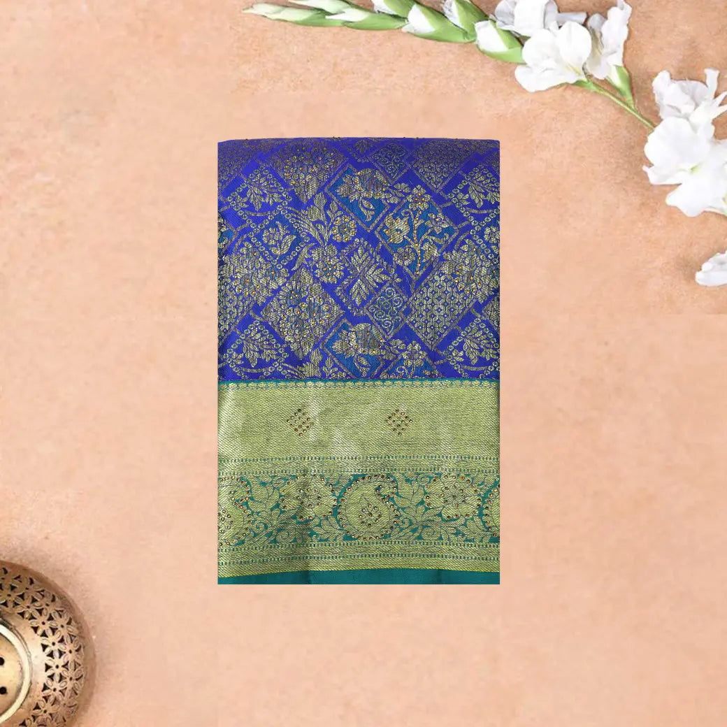 BLUE WITH GREEN  colour pure Kanchipuram silk saree