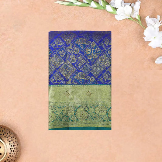 BLUE WITH GREEN  colour pure Kanchipuram silk saree