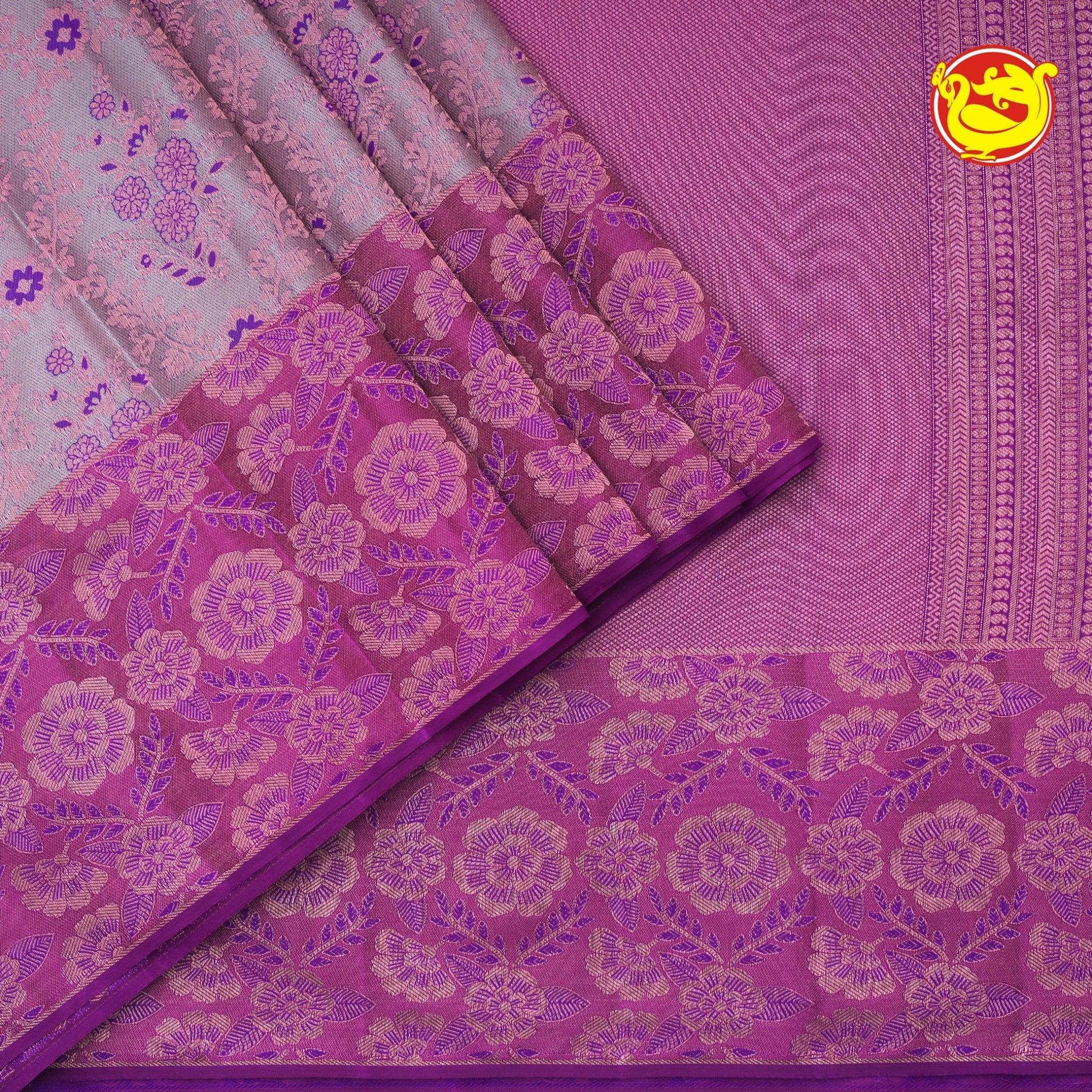 Grey Wedding Silk Saree With Magenta Pallu - Thenianantham