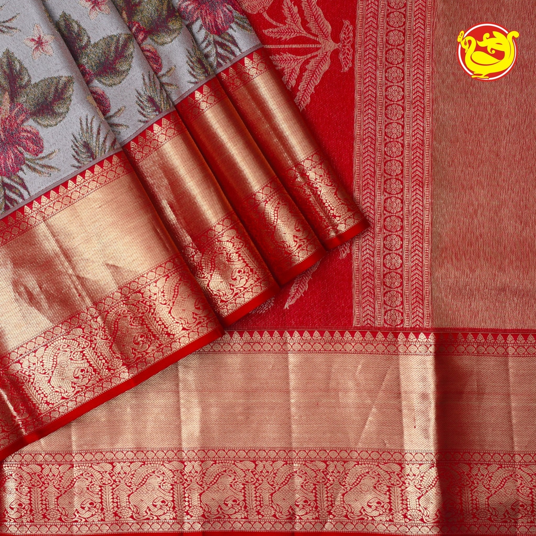 Designer Wedding Silk Saree With Red Pallu - Thenianantham