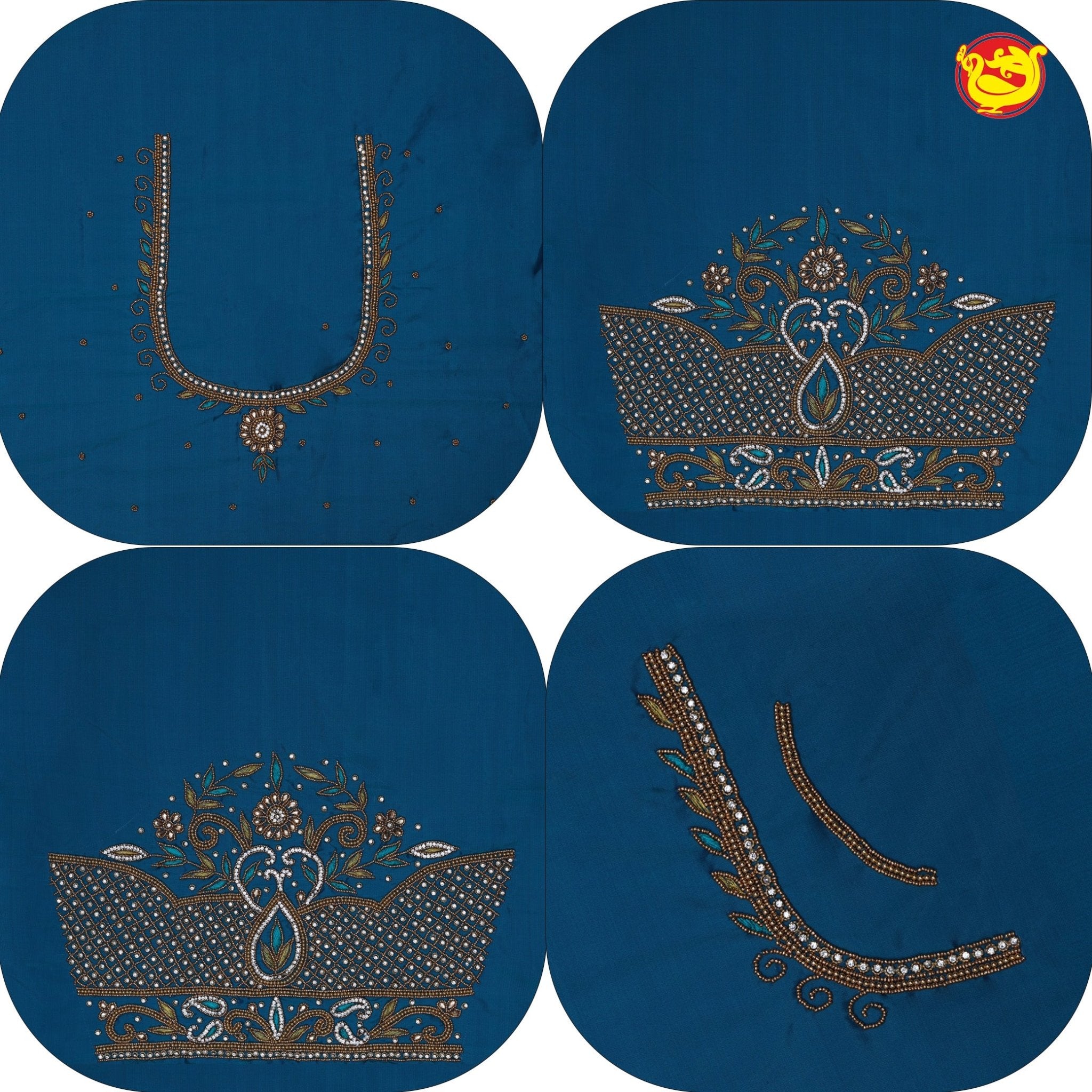 Peacock Blue Bridal Aariwork Blouse - Thenianantham