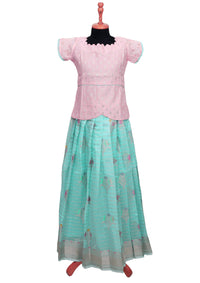 LightPinkWith Ramar green Girls Branded Readymade Pattu Pavadai