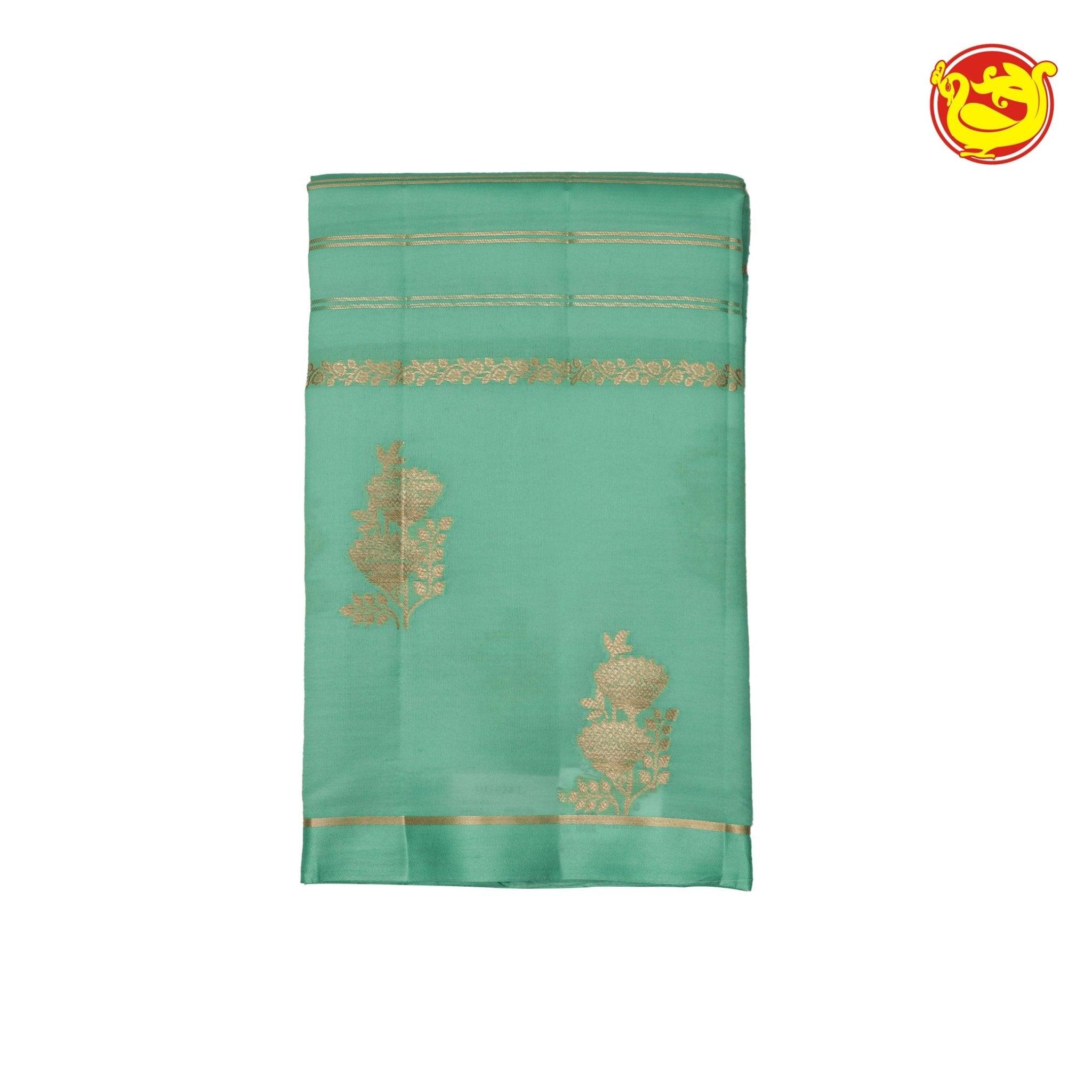 Pista Green Dupion Saree With All Over Unique Zari Buttas & Intricate Pallu