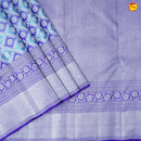 Light Blue With Purple Blend Checked Floral Motifs Silver Zari Border Pure Kanjivaram Subhalaya Wedding Silk Saree - Thenianantham