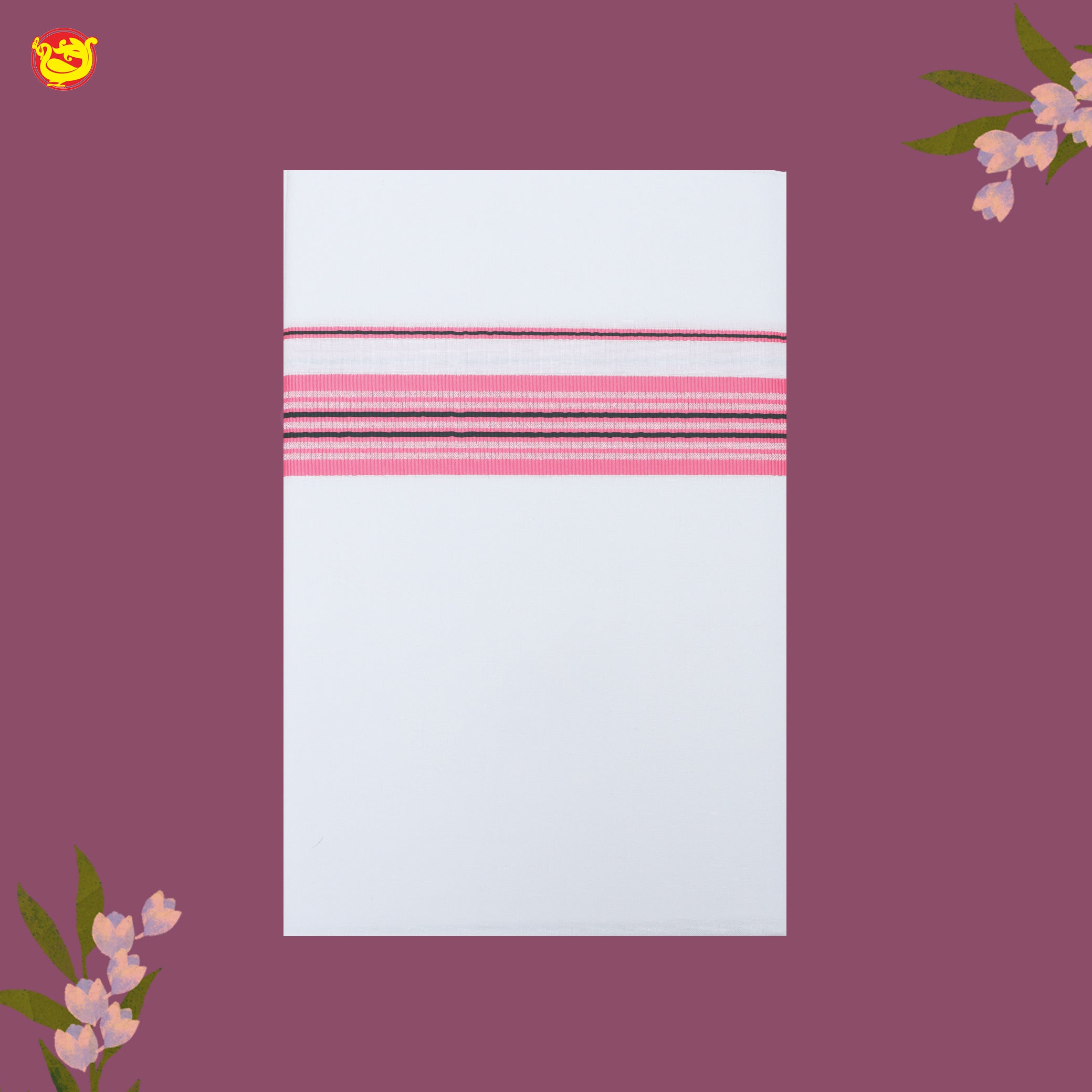 White with Pink Fancy Border Single Layer Cotton Men’s Dhoti