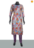 Purple With Floral Digital Print and Handwork Ladies Branded Readymade Straight Cut Chudi Set - Thenianantham