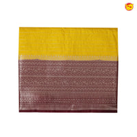 Mustard Yellow With Dark Maroon Stripes Design Semi Silk Blend Saree With Double Blouse Concept