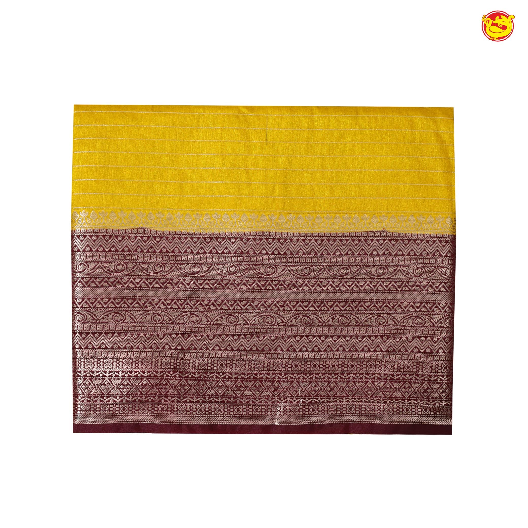 Mustard Yellow With Dark Maroon Stripes Design Semi Silk Blend Saree With Double Blouse Concept