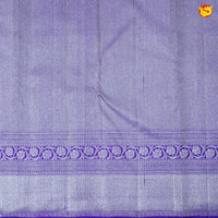 Light Blue With Purple Blend Checked Floral Motifs Silver Zari Border Pure Kanjivaram Subhalaya Wedding Silk Saree - Thenianantham