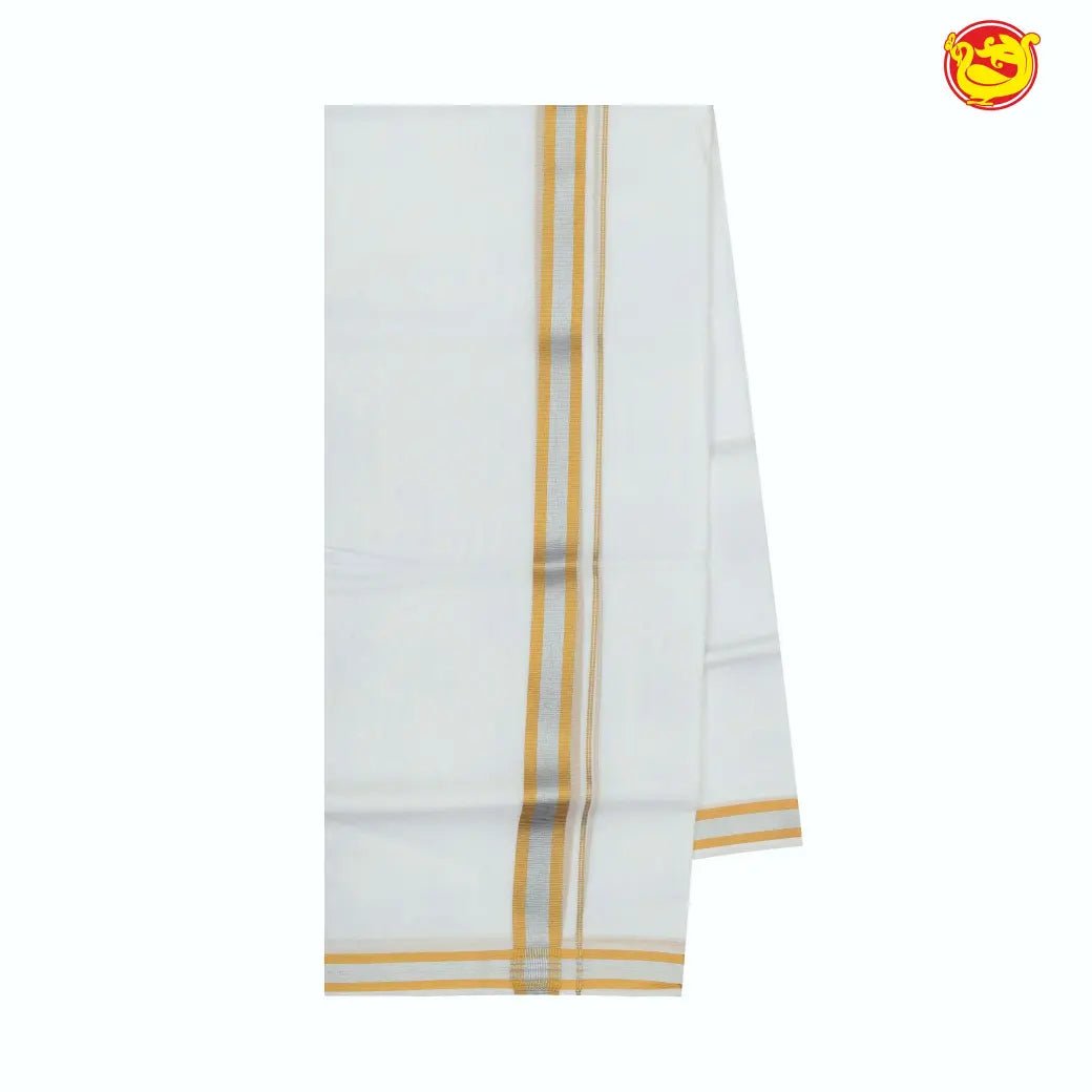 White mans dhoti with gold zari border