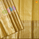 Gold With Multicolour Buttas Floral Motifs Gold Zari Long Border Pure Kanjivaram Subhalaya Wedding Silk Saree - Thenianantham