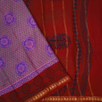 Lavender with Red  Mul Mul Cotton Saree without Blouse