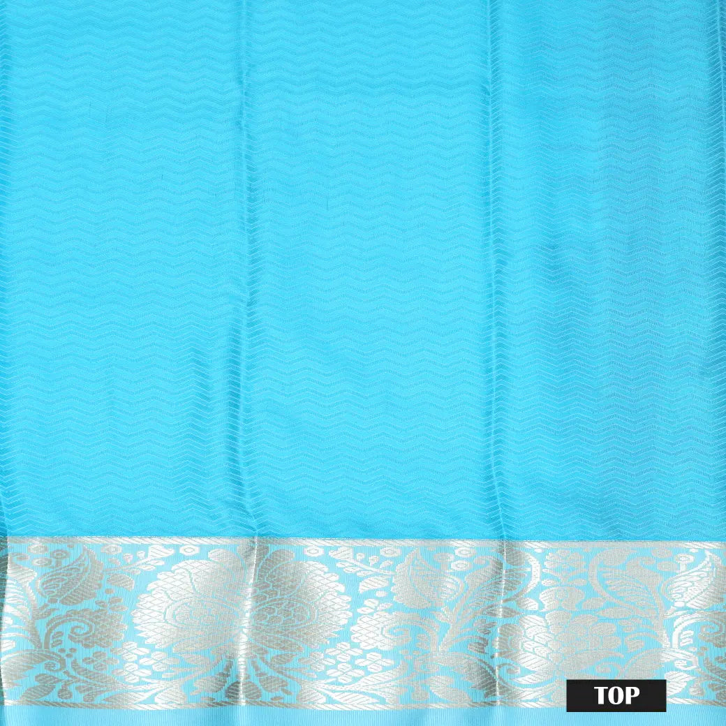 Magenta With Aqua Border Floral Design Traditional  Pattu Pavadai Material