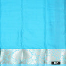 Magenta With Aqua Border Floral Design Traditional  Pattu Pavadai Material