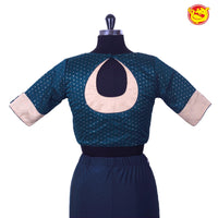 Peacock Blue With Sandal Strip Sequence Work Pure Cotton Ready made Blouse