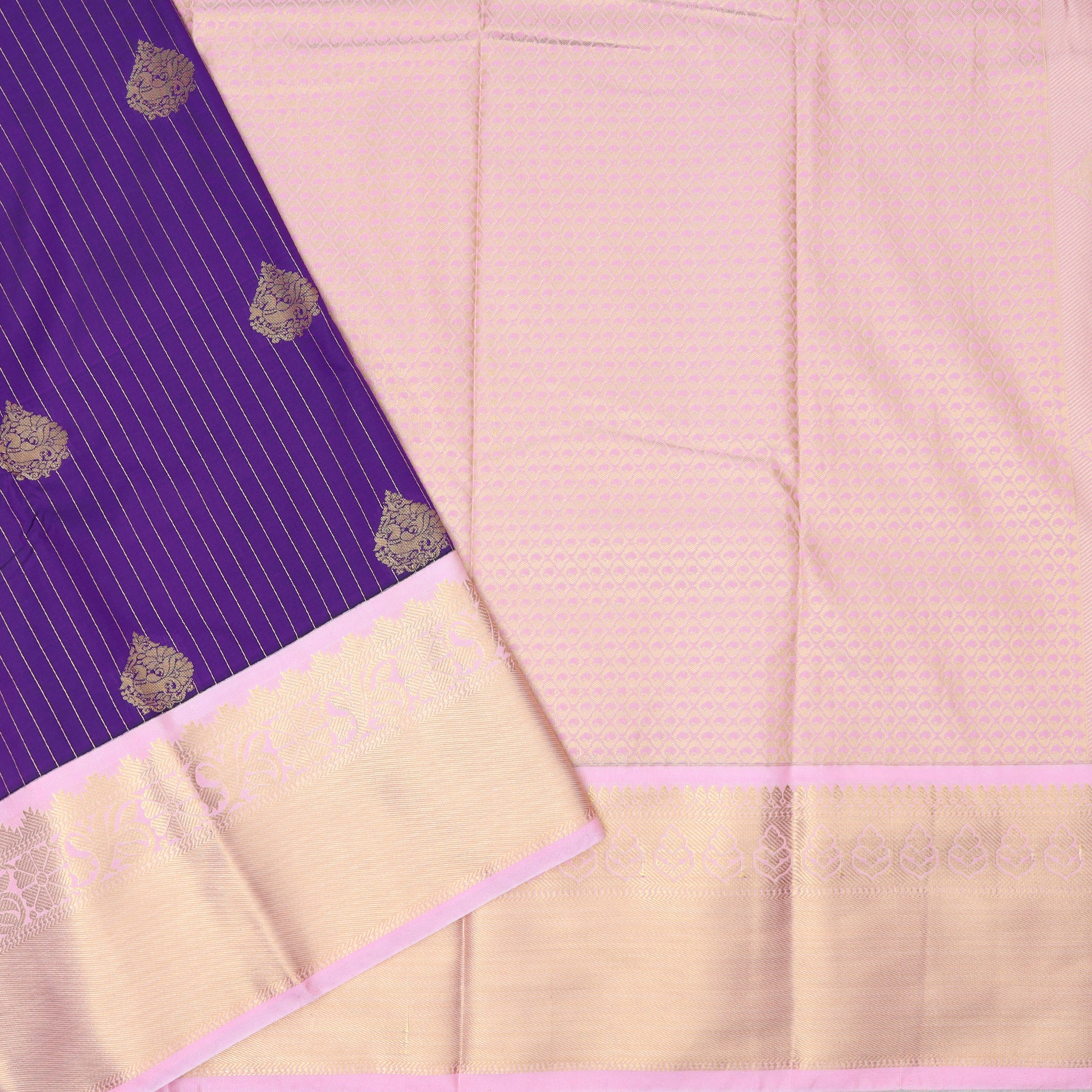 Deep purple With  light peach Vaira Oosi Silk Saree