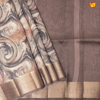 Light Brown with Gold Zari Border Tissue With Digital Prints saree