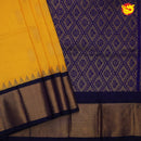 Yellow with midnight blue pure silk cotton saree - Thenianantham