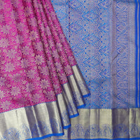 Purple  with Blue Gold Zari Border Wedding Silk Saree