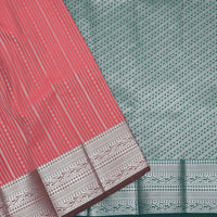 Dark Peach with Green Kubera Pattu Saree - Thenianantham