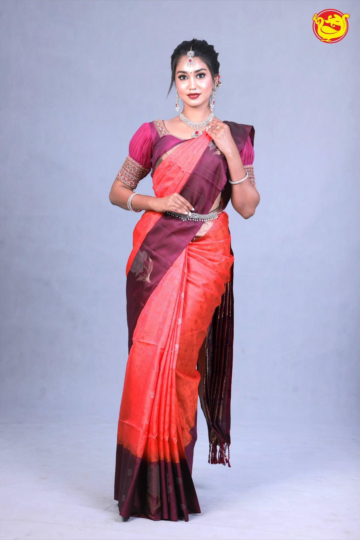 Orange With Magenta Soft silks saree