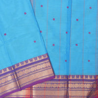 Sky Blue With Purple Pure Chettinad Cotton Saree with Blouse