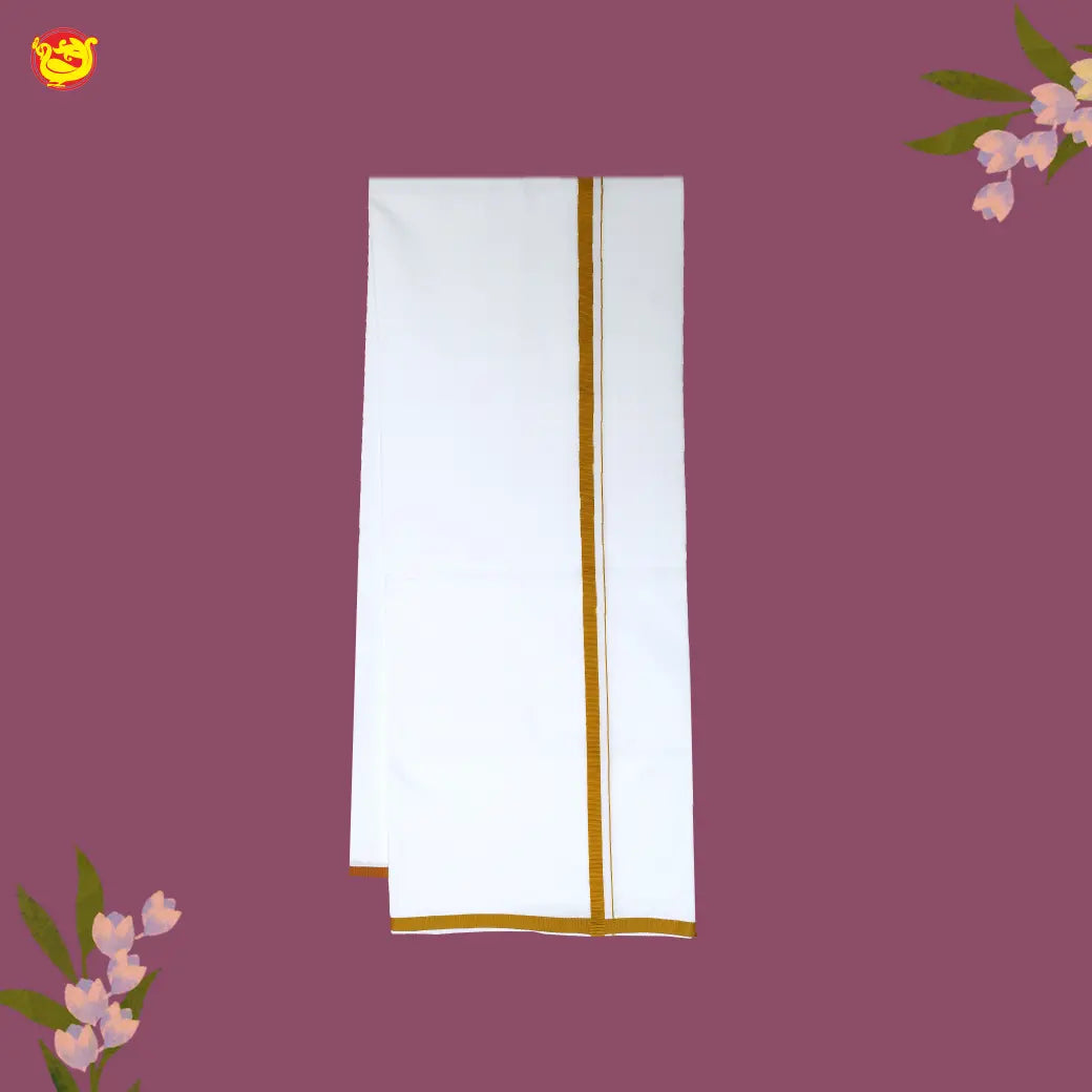 White with Gold Fancy Border Single Layer Cotton Men’s Dhoti