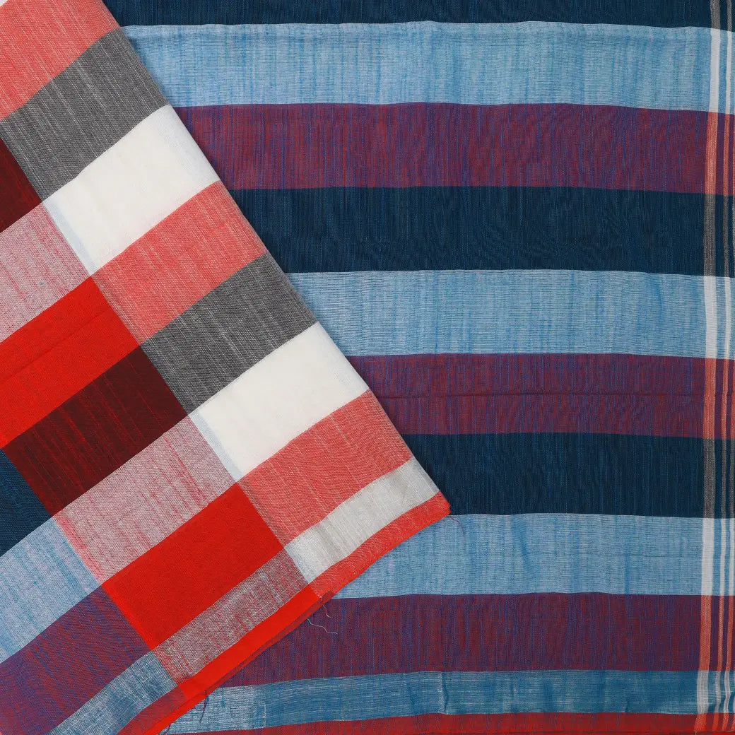 Multicolor Checked Linen Cotton Saree