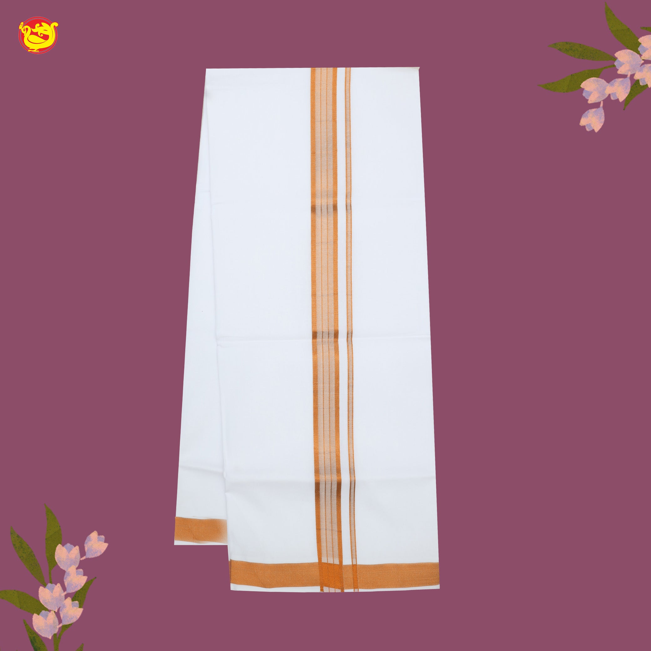 White with gold castel Fancy Border Single Layer Cotton Men’s Dhoti