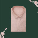 Couple Combo Tissue Silk Set – Men’s Shirt & Dhoti with Matching Women’s Saree With Coral  Colour With Copper Zari Border