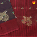 Dark Brown with Red Pure Bengal Cotton Saree without Blouse