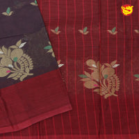 Dark Brown with Red Pure Bengal Cotton Saree without Blouse