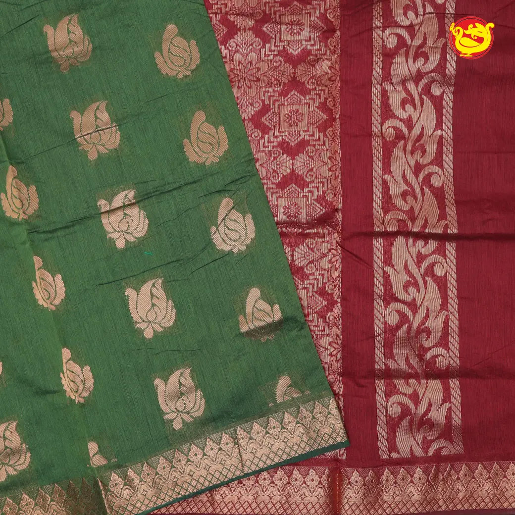 Green With Maroon  Kalyani Cotton Saree