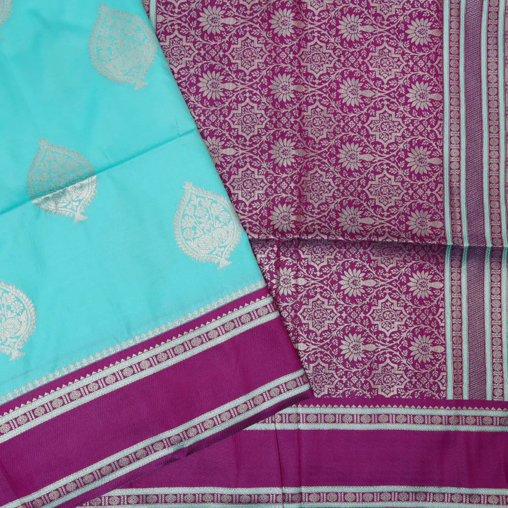 Dark Cyan with Purple Soft Silk Saree