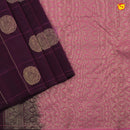 Wine With Pink Floral Buttas Motifs Gold Zari Checked Pure Kanjivaram Soft Silk Saree - Thenianantham