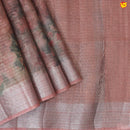 Onion Pink with Silver Border Tissue Checks With Floral Digital Prints saree