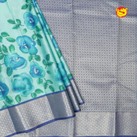 Light Blue With Peacock Blue Digital Print Soft Silk Saree - Thenianantham