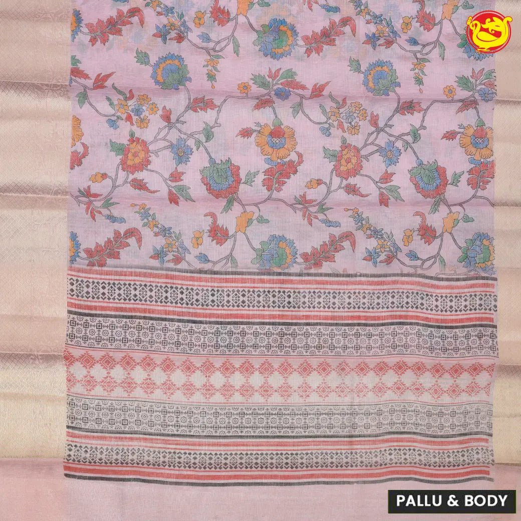 Baby pink linen tissue saree with digital prints